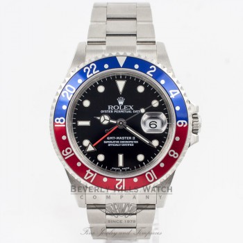 Rolex GMT MASTER II 16710 Stainless Steel Oyster Bracelet Black Dial Blue and Red Pepsi Bezel Automatic Watch Beverly Hills Watch Company Rolex Watch Store