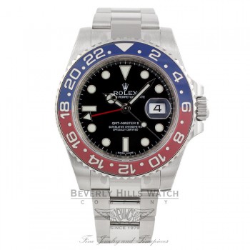 Rolex GMT Master II 18k White Gold Pepsi Red/ Blue Ceramic Bezel Black Dial 116719 UZMRC7 - Beverly Hills Watch Company Watch Store