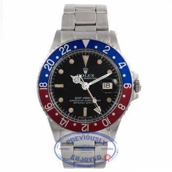 Rolex GMT Master Stainless Steel Blue and Red 'Pepsi' Bezel Vintage Watch 1675 YFJF71 - Beverly Hills Watch Store