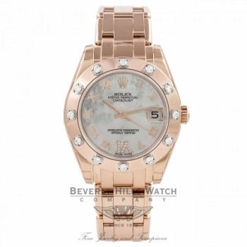 Rolex Masterpiece Datejust Special Edition 34MM 18k Rose Gold Diamond Bezel Mother of Pearl Diamond Roman IV Dial 81315 Beverly Hills Watch Company Watch Store