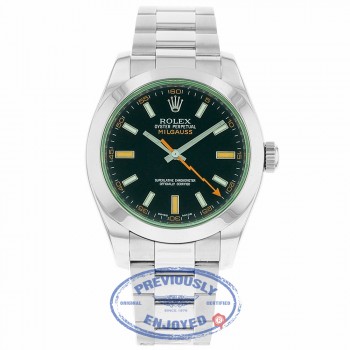 Rolex Milgauss 40mm Green Crystal Stainless Steel Black Dial 116400 F60ZNU - Beverly Hills Watch Company