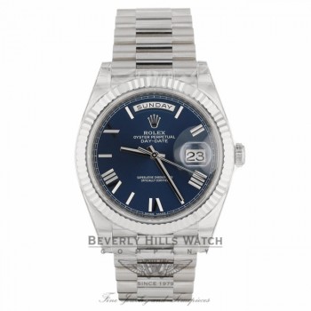 Rolex Day-Date 40 Blue Dial 18K White Gold President Watch 228239 XLVDLX - Beverly Hills Watch Company