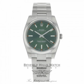 Rolex Oyster Perpetual 34mm Olive Green Dial Stainless Steel Oyster  114200 - Beverly Hills Watch