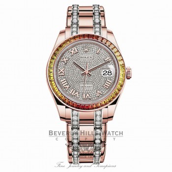Datejust Pearlmaster 39mm Everose Gold Pave Diamond Dial Gradiant Bezel 86345SAJOR 1PL4Y2 - Beverly Hills Watch Company