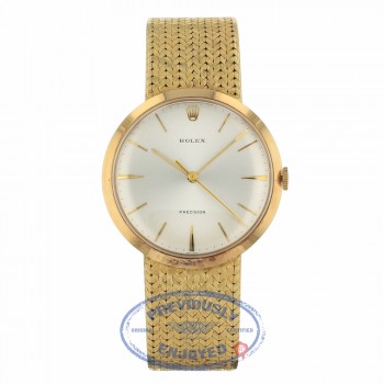 Rolex Precision 1960's Vintage 33MM Manual Wind 18k Yellow Gold Champagne Ivory Dial Index Markers 22ETUJ - Beverly Hills Watch Company Watch Store