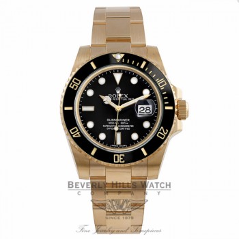 Rolex Submariner 18K Yellow Gold Ceramic Bezel Black Dial Watch 116618 - Beverly Hills Watch