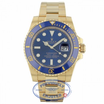 Rolex Submariner Date 40MM 18k Yellow Gold Blue Ceramic Bezel Blue Dial 116618 BL QZ4QEF - Beverly Hills Watch Company