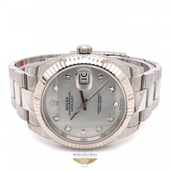 Rolex Datejust 41mm White Gold Fluted Bezel White Mother of Pearl Diamond Dial 126334 UDTAYN