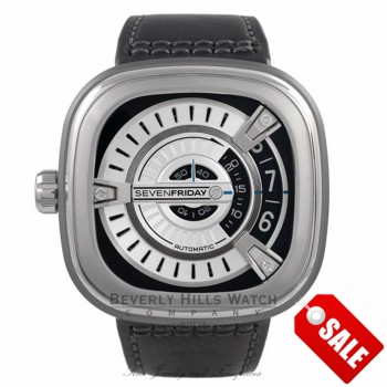 SevenFriday M1 Stainless Steel Silver Dial Black Leather Strap - Beverly Hills  Watch Store