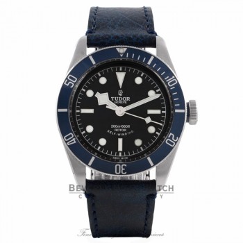 Tudor Heritage Black Bay 41MM Stainless Steel Matte Blue Disc Bezel Black Dial Blue Leather Strap 79220B 0WMQXR - Beverly Hills Watch Company Watch Store