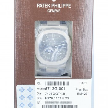 Patek Philippe Nautilus White Gold Power Reserve Moon Date 5712g-001 - Beverly Hills Watch Company 