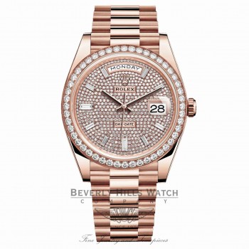 Rolex Day-Date 40mm Everose Gold President Pave Diamond Dial 228345RBR W72PQ5 - Beverly Hills Watch
