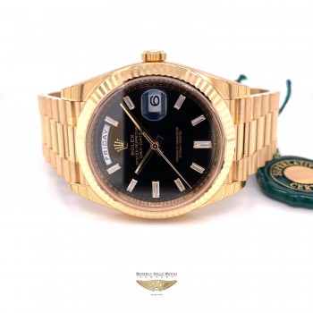 Rolex Day-Date President 40MM Yellow Gold Fluted Bezel Black Dial 228238 WQZLJX - Beverly Hills Watch Company