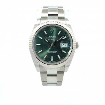 Rolex Datejust 41mm White Gold Fluted Bezel Green Dial Stainless Steel 126334 - Beverly Hills Watch Company