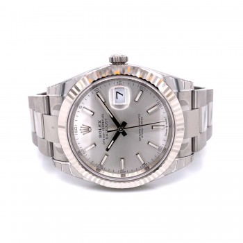 Rolex Datejust 41mm White Gold Fluted Silver Dial Index Oyster Bracelet 126334 Y0WZNT - Beverly Hills Watch   